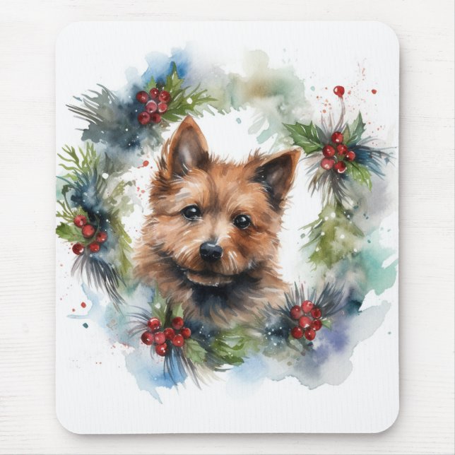 Australian Terrier Christmas Wreath Festive Pup  Mouse Mat (Front)