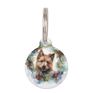 Australian Terrier Christmas Wreath Festive Pup Pet Tag