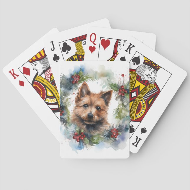 Australian Terrier Christmas Wreath Festive Pup  Playing Cards (Back)