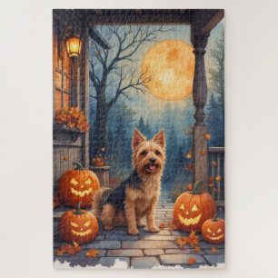 Australian Terrier Cosy Halloween Porch Art Jigsaw Puzzle