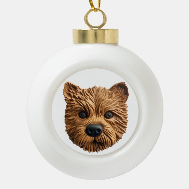 Australian Terrier Dog 3D Inspired Ceramic Ball Christmas Ornament (Front)