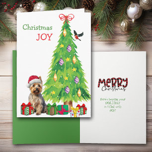 Australian Terrier Dog, Bird and Christmas Tree Holiday Card