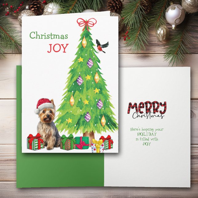 Australian Terrier Dog, Bird and Christmas Tree Holiday Card (Creator Uploaded)