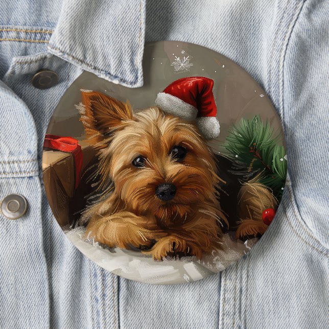 Australian Terrier Dog Christmas Festive 6 Cm Round Badge (In Situ)