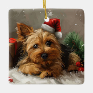 Australian Terrier Dog Christmas Festive Ceramic Ornament