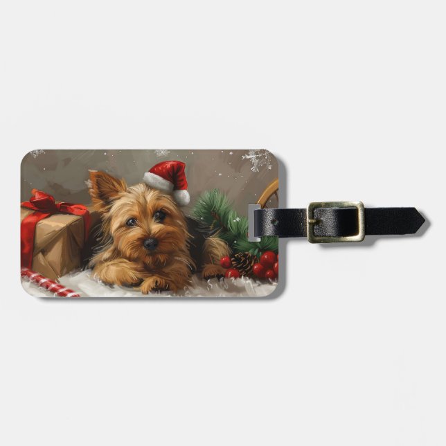 Australian Terrier Dog Christmas Festive Luggage Tag (Front Horizontal)