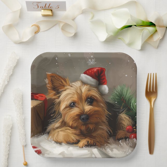 Australian Terrier Dog Christmas Festive Paper Plate (Wedding)