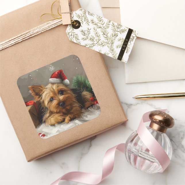 Australian Terrier Dog Christmas Festive Square Sticker (Gifting)