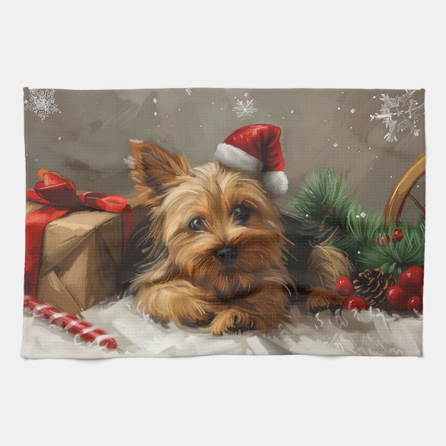 Australian Terrier Dog Christmas Festive Tea Towel (Horizontal)