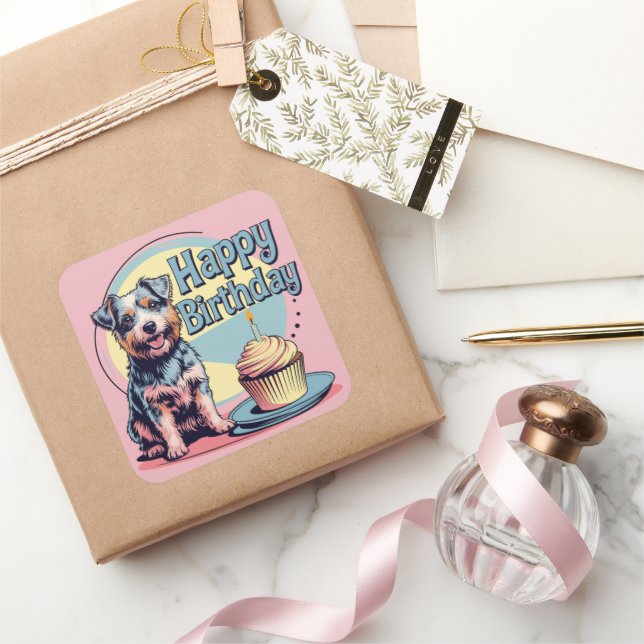 Australian Terrier Dog Colourful  Square Sticker (Gifting)