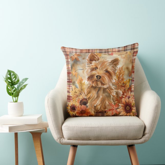 Australian Terrier Dog Fall Watercolor Flowers Cushion (Chair)