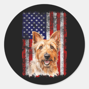 Australian Terrier Dog Lover Flag 4th of July Classic Round Sticker