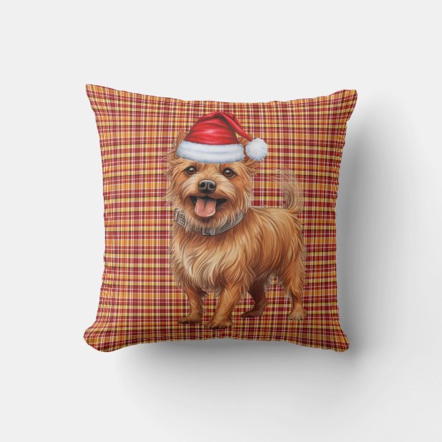 Australian Terrier Dog Red Plaid Christmas Holiday Cushion (Front)