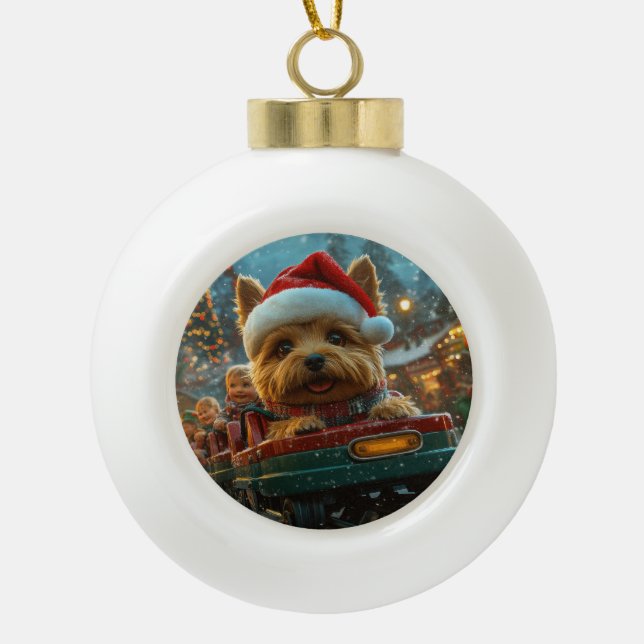 Australian Terrier Dog Roller Coaster Christmas Ceramic Ball Christmas Ornament (Front)