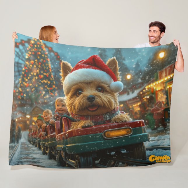 Australian Terrier Dog Roller Coaster Christmas Fleece Blanket (In Situ)