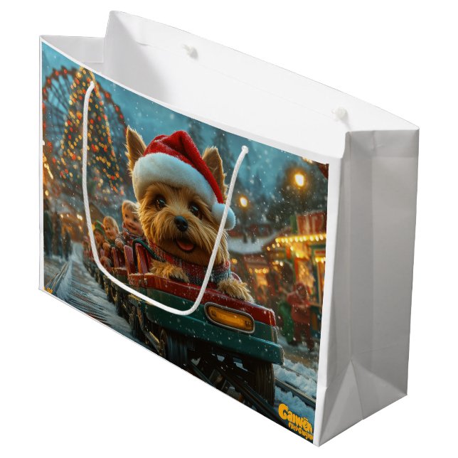 Australian Terrier Dog Roller Coaster Christmas Large Gift Bag (Front Angled)