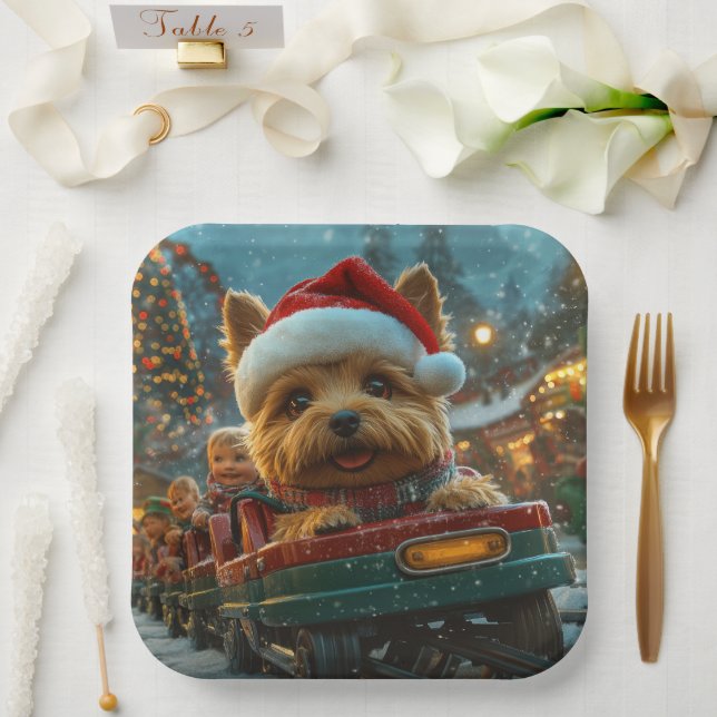 Australian Terrier Dog Roller Coaster Christmas Paper Plate (Wedding)