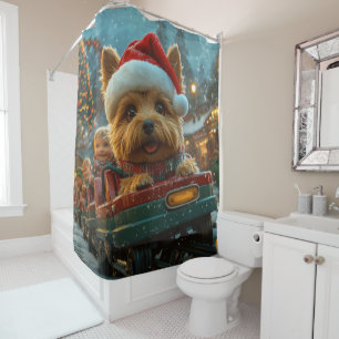 Australian Terrier Dog Roller Coaster Christmas Shower Curtain