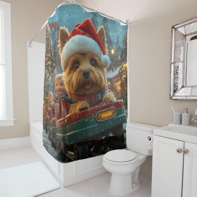 Australian Terrier Dog Roller Coaster Christmas Shower Curtain (In Situ)