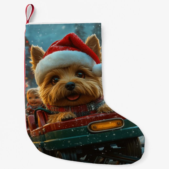 Australian Terrier Dog Roller Coaster Christmas Small Christmas Stocking (Front)