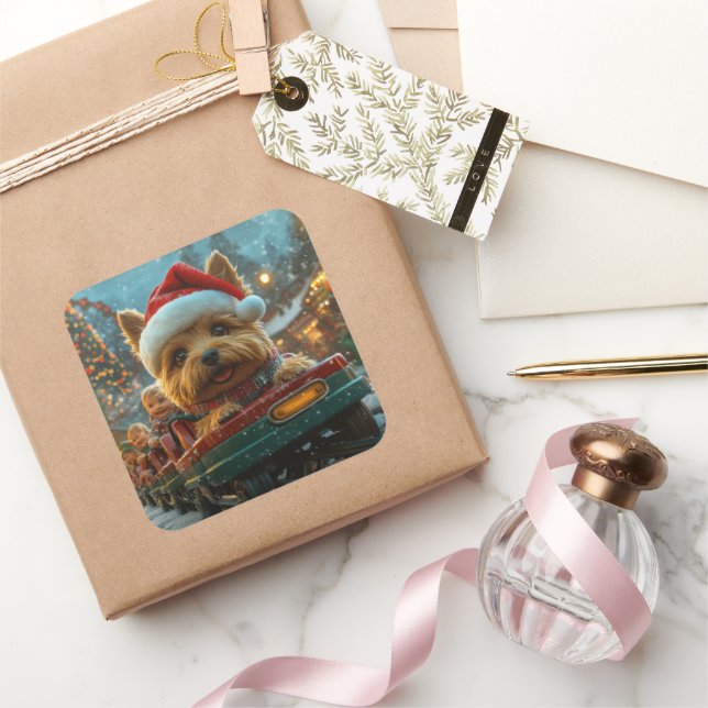 Australian Terrier Dog Roller Coaster Christmas Square Sticker (Gifting)