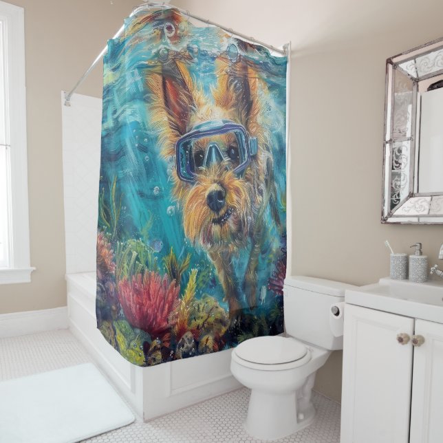 Australian Terrier Dog Scuba Diving Underwater Shower Curtain (In Situ)