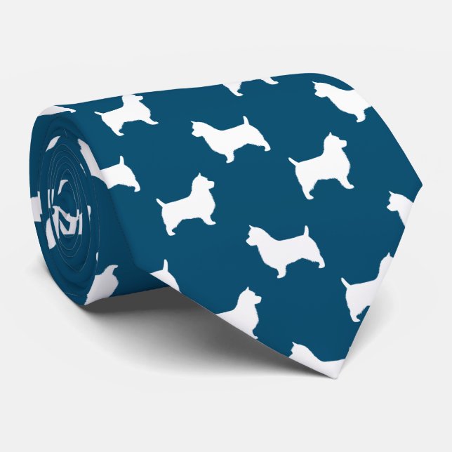 Australian Terrier Dog Silhouettes Pattern Blue Tie (Rolled)