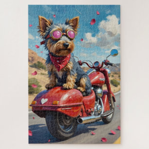 Australian Terrier Dog Valentine's Day Motorcycle  Jigsaw Puzzle