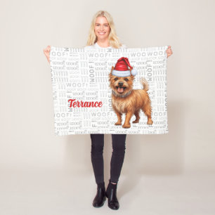 Australian Terrier Dog with Name Christmas Holiday Fleece Blanket