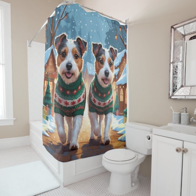 Australian Terrier Dogs Christmas Snow Holiday Shower Curtain (In Situ)