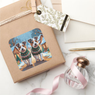 Australian Terrier Dogs Christmas Snow Holiday Square Sticker