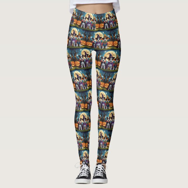 Australian Terrier Dogs Pumpkin Halloween Funny Leggings (Front)