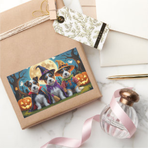 Australian Terrier Dogs Pumpkin Halloween Funny Rectangular Sticker