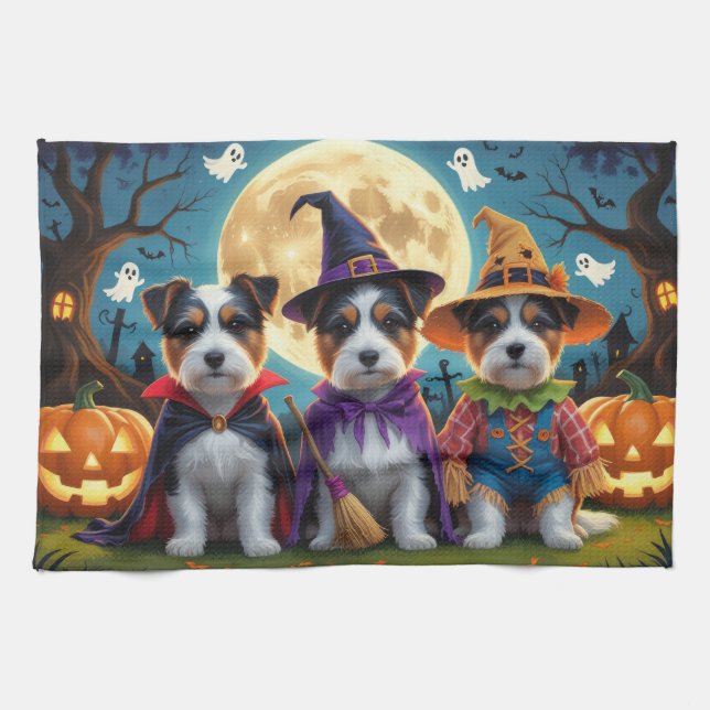 Australian Terrier Dogs Pumpkin Halloween Funny Tea Towel (Horizontal)