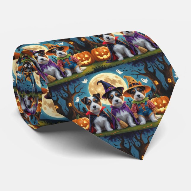 Australian Terrier Dogs Pumpkin Halloween Funny Tie (Rolled)