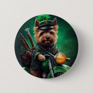 Australian Terrier driving bike St. Patrick's Day 6 Cm Round Badge