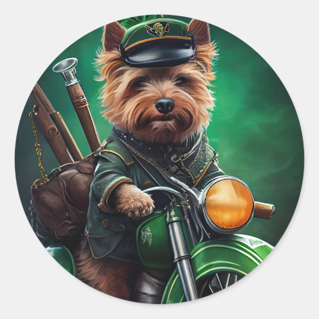 Australian Terrier driving bike St. Patrick's Day Classic Round Sticker (Front)