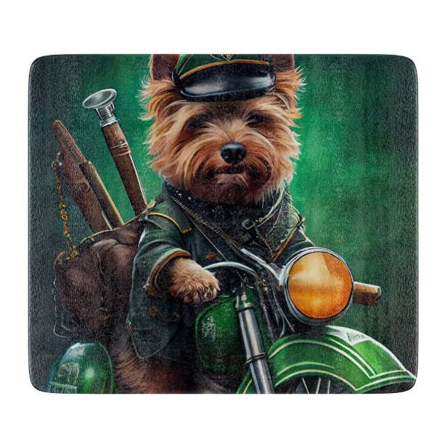 Australian Terrier driving bike St. Patrick's Day Cutting Board (Front)