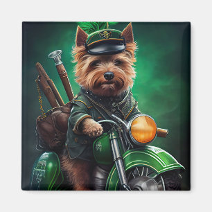 Australian Terrier driving bike St. Patrick's Day Magnet