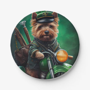 Australian Terrier driving bike St. Patrick's Day Paper Plate