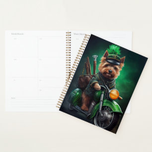 Australian Terrier driving bike St. Patrick's Day Planner