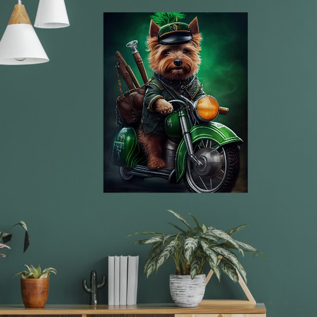 Australian Terrier driving bike St. Patrick's Day Poster (Living Room 1)