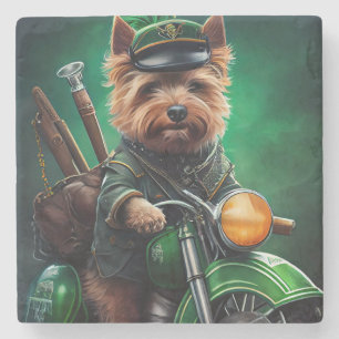 Australian Terrier driving bike St. Patrick's Day Stone Coaster