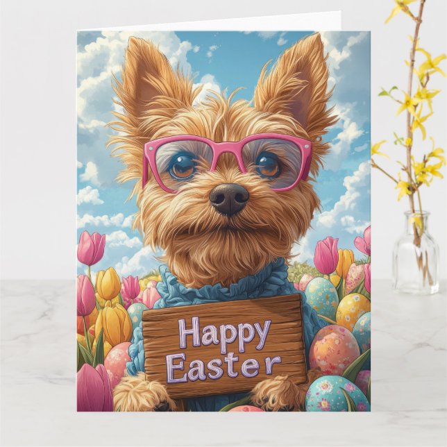 Australian Terrier Easter Eggs Card (Yellow Flower)