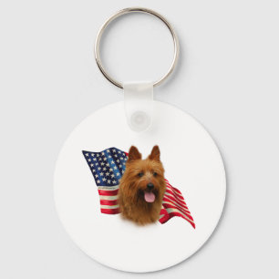 Australian Terrier Flag Key Ring