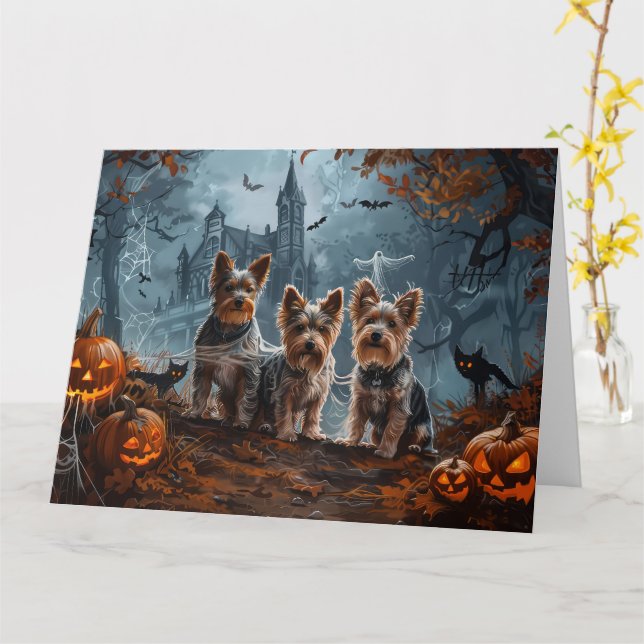 Australian Terrier Halloween Night Doggy Delight Card (Yellow Flower)