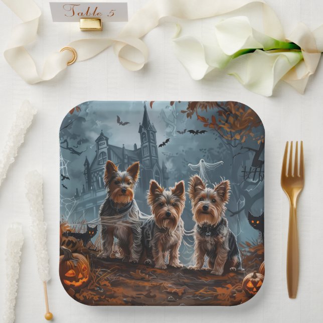 Australian Terrier Halloween Night Doggy Delight Paper Plate (Wedding)