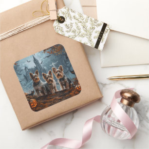 Australian Terrier Halloween Night Doggy Delight Square Sticker