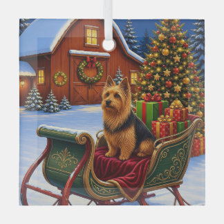 Australian Terrier Holiday Glass Tree Decoration