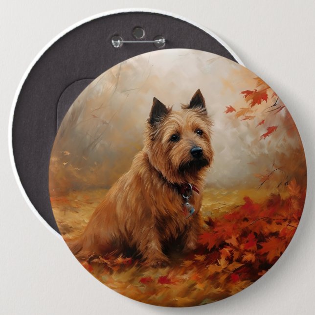 Australian Terrier in Autumn Leaves Fall Inspire 6 Cm Round Badge (Front & Back)